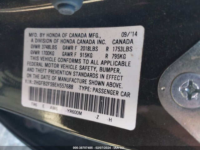 Honda Civic Lx 2014 2HGFB2F59EH557688 Image 9