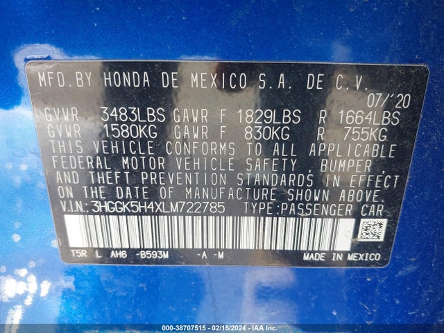 Honda FIT LX 2020 3HGGK5H4XLM722785 Image 9