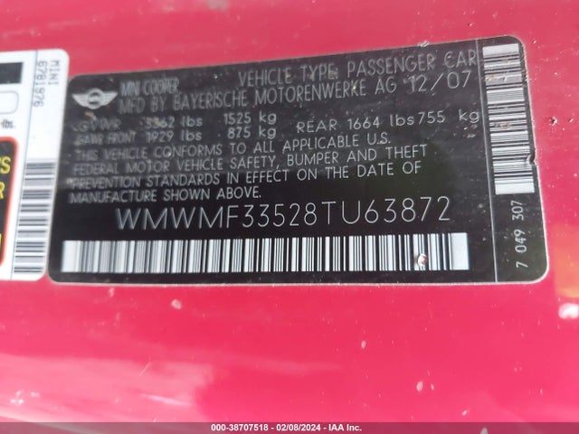 2008 MINI COOPER WMWMF33528TU63872 Photo 8