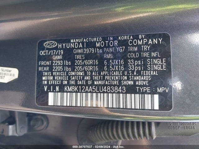 Hyundai Kona Se 2020 KM8K12AA5LU483843 Image 9