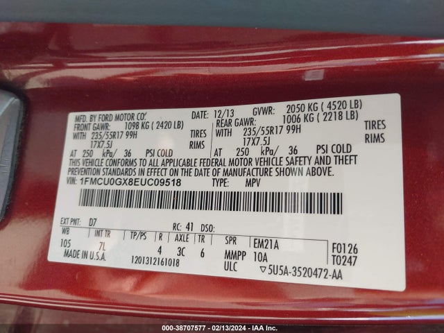 Ford ESCAPE SE 2014 1FMCU0GX8EUC09518 Image 9