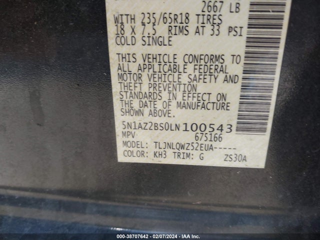 Nissan Murano Sv Intelligent Awd 2020 5N1AZ2BS0LN100543 Image 9