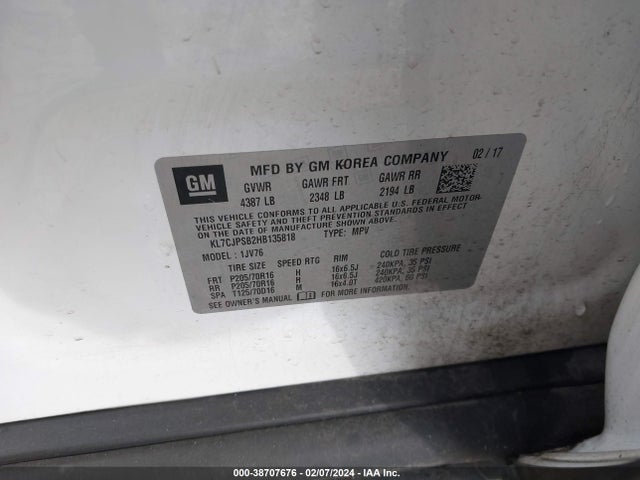 Chevrolet Trax Lt 2017 KL7CJPSB2HB135818 Image 9