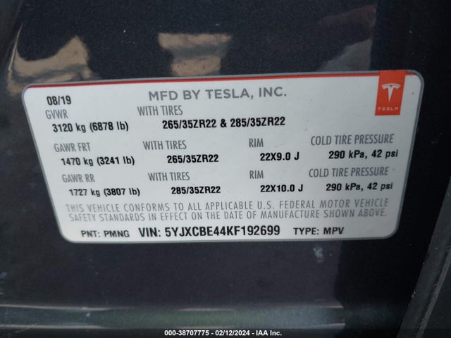 Tesla Model X P100d/performance 2019 5YJXCBE44KF192699 Image 9