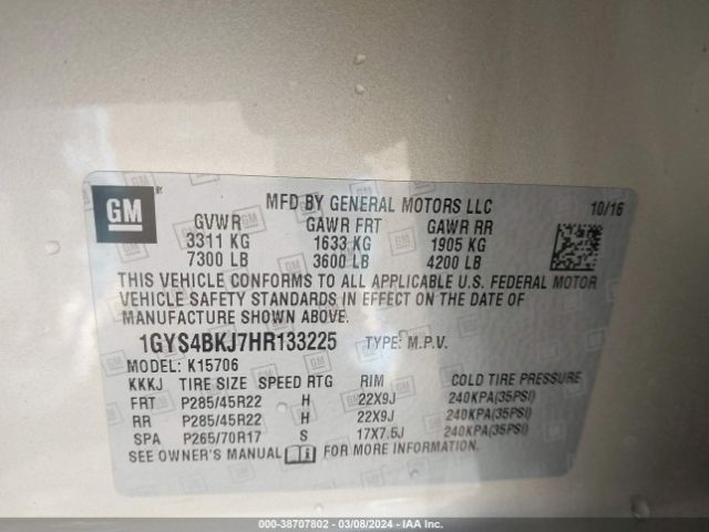 1GYS4BKJ7HR133225 Cadillac Escalade Luxury