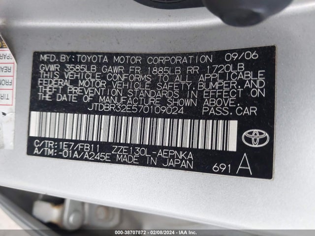 2007 TOYOTA COROLLA LE VIN: JTDBR32E570109024