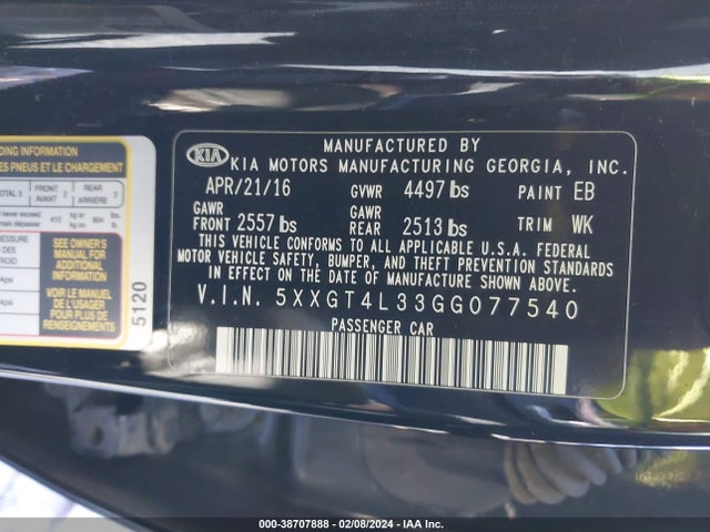 KIA Optima Lx 2016 5XXGT4L33GG077540 Image 9