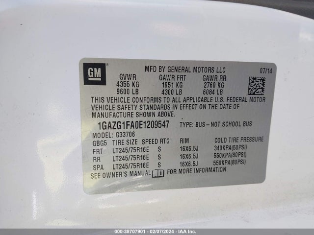 Chevrolet Express 3500 Lt 2014 1GAZG1FA0E1209547 Image 9