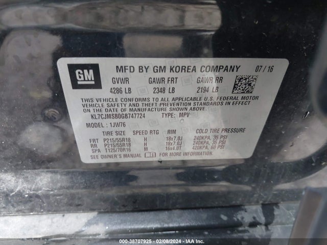 Chevrolet TRAX LTZ 2016 KL7CJMSB0GB747724 Image 9