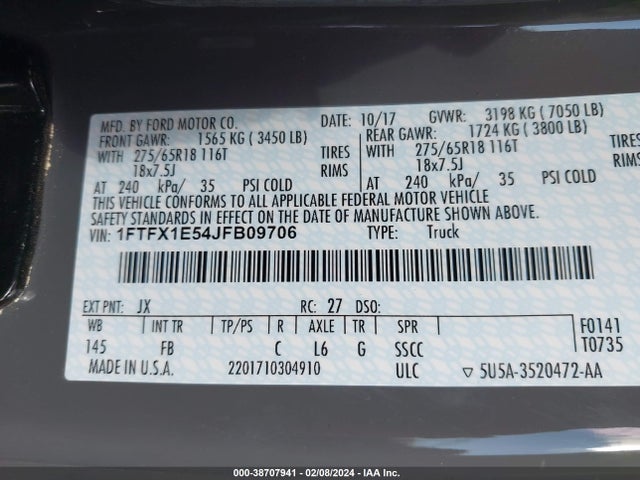 Ford F-150 Xlt 2018 1FTFX1E54JFB09706 Image 9