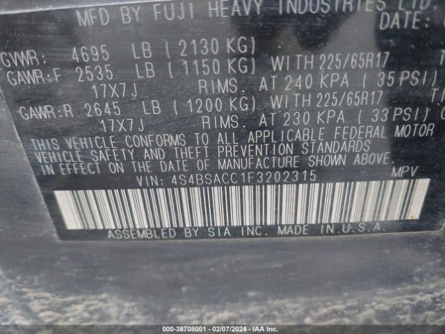 4S4BSACC1F3202315 Subaru Outback 2.5i Premium