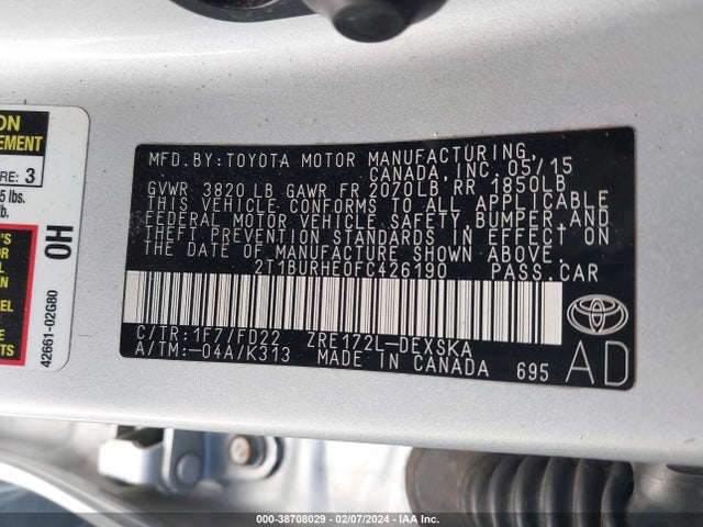 Toyota Corolla S Plus 2015 2T1BURHE0FC426190 Image 9