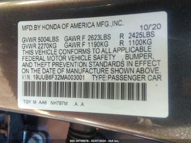 19UUB6F32MA003001 Acura Tlx Standard
