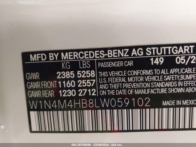 W1N4M4HB8LW059102 Mercedes-Benz Glb 250 4matic