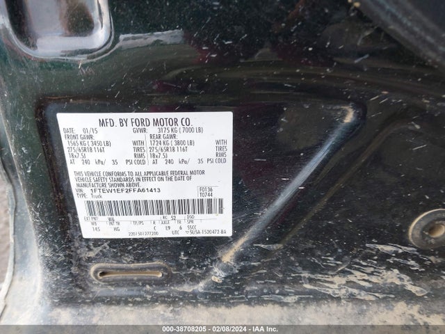 Ford F-150 Lariat 2015 1FTEW1EF2FFA61413 Image 9