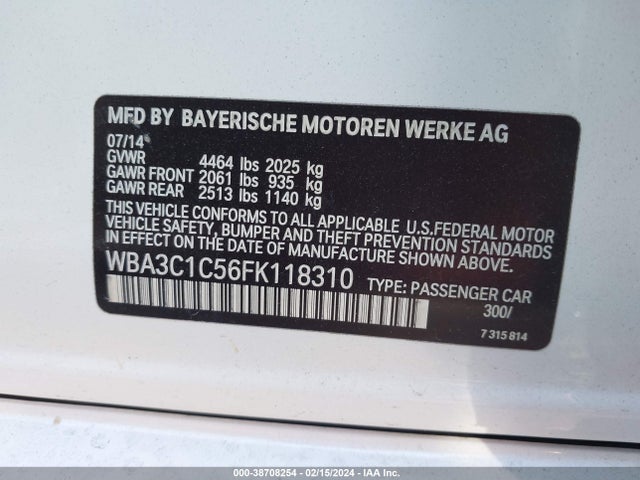 BMW 328I 2015 WBA3C1C56FK118310 Image 9