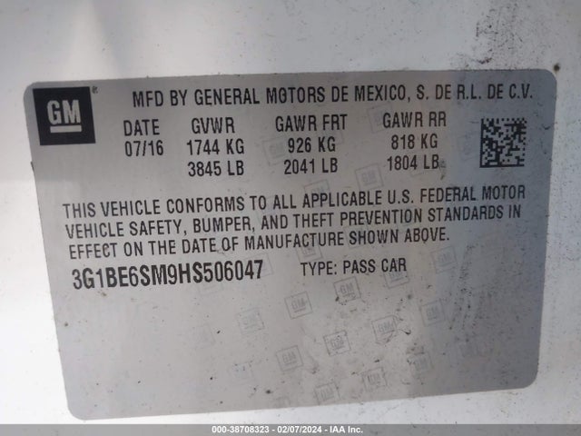 Chevrolet Cruze Lt Auto 2017 3G1BE6SM9HS506047 Image 9