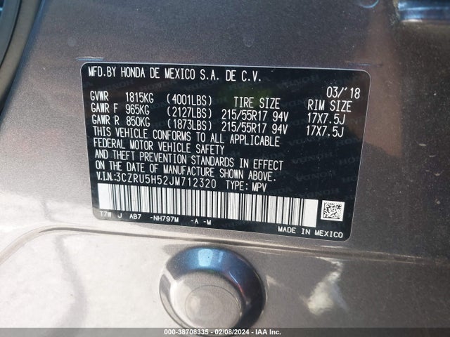 Honda HR-V EX 2018 3CZRU5H52JM712320 Image 9