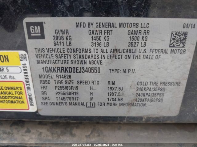 1GKKRRKD0EJ340550 GMC Acadia Slt-1