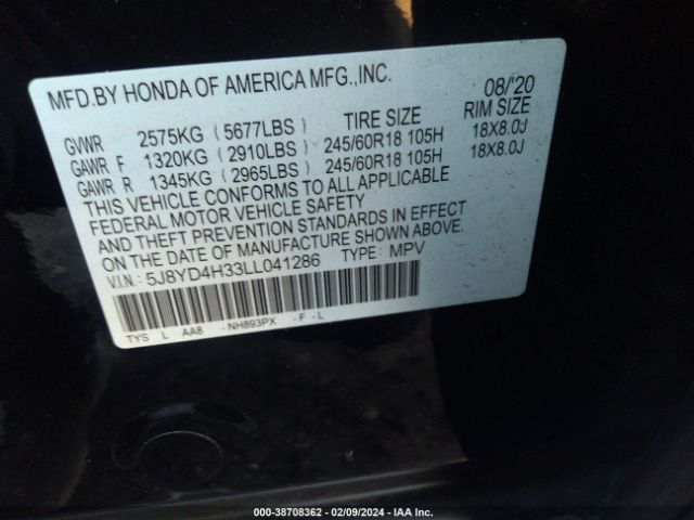 5J8YD4H33LL041286 Acura Mdx Standard