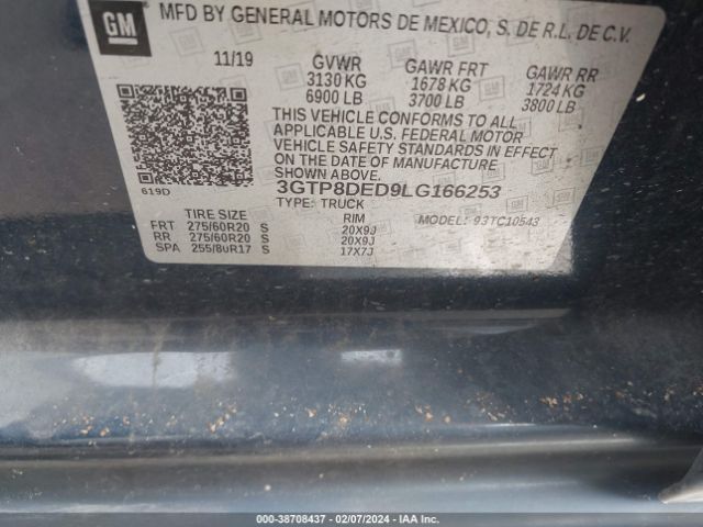 3GTP8DED9LG166253 GMC Sierra 1500 2wd  Short Box Slt