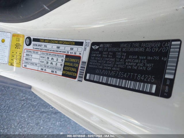 2007 MINI COOPER S WMWMF73547TT84225 Photo 8