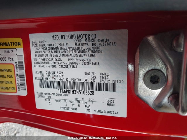 Ford Mustang Ecoboost Fastback 2022 1FA6P8TH3N5106528 Image 9