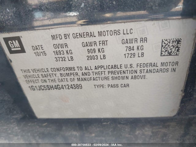 Chevrolet Sonic Lt Auto 2016 1G1JC5SH5G4124389 Image 9