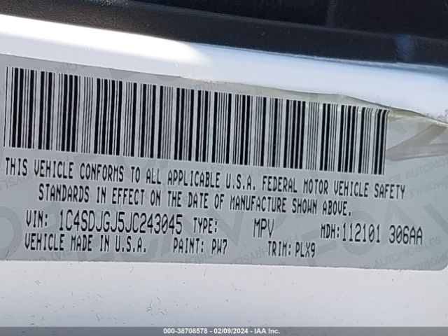1C4SDJGJ5JC243045 Dodge Durango Srt Awd