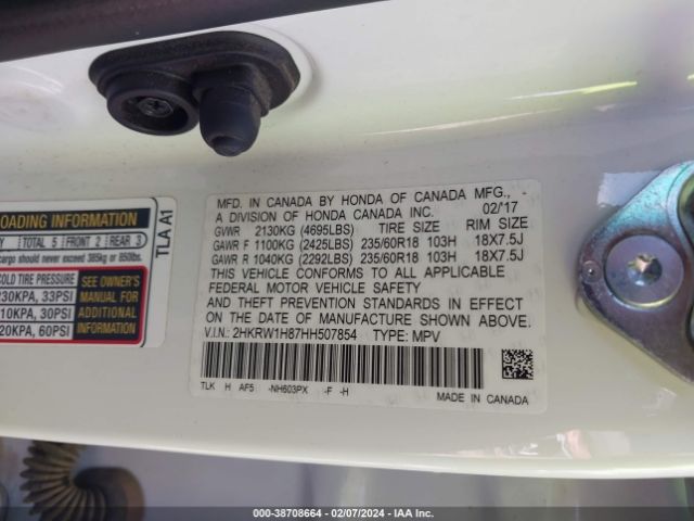 2HKRW1H87HH507854 Honda Cr-v Ex-l/ex-l Navi