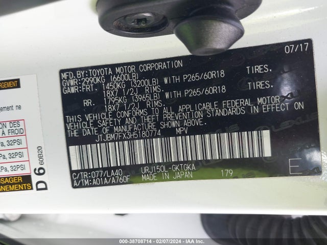 JTJBM7FX3H5180774 Lexus 460