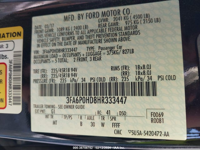 Ford FUSION SE 2017 3FA6P0HD8HR333447 Image 9