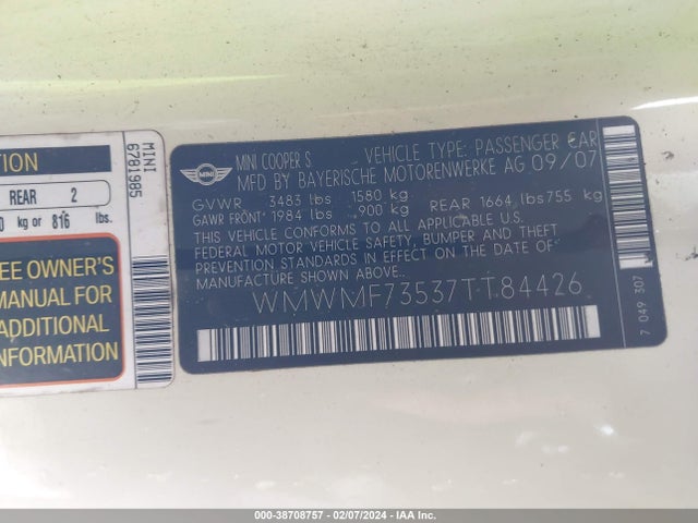 2007 MINI COOPER S WMWMF73537TT84426 Photo 8