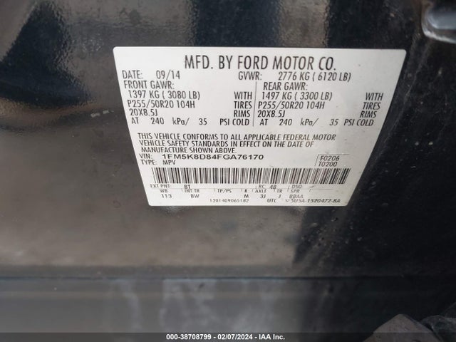 Ford EXPLORER XLT 2015 1FM5K8D84FGA76170 Image 9