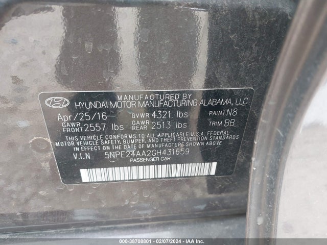 Hyundai SONATA ECO 2016 5NPE24AA2GH431659 Image 9