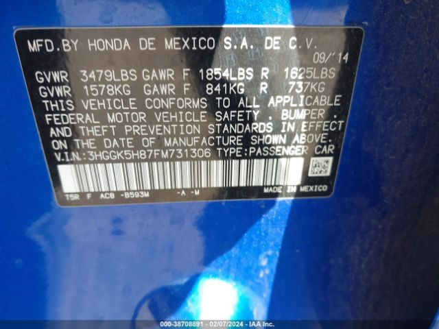 3HGGK5H87FM731306 Honda Fit Ex/ex-l