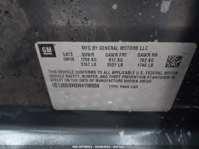 Chevrolet Sonic Lt Auto 2017 1G1JD5SH2H4108058 Image 9