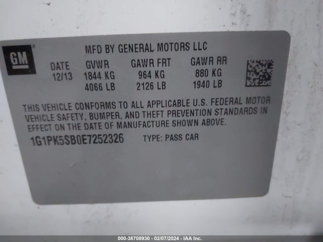 Chevrolet CRUZE LT 2014 1G1PK5SB0E7252326 Image 9
