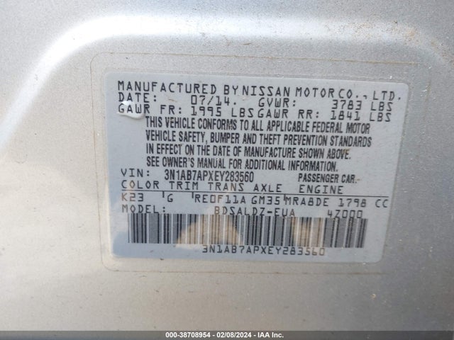 Nissan SENTRA SV 2014 3N1AB7APXEY283560 Image 9