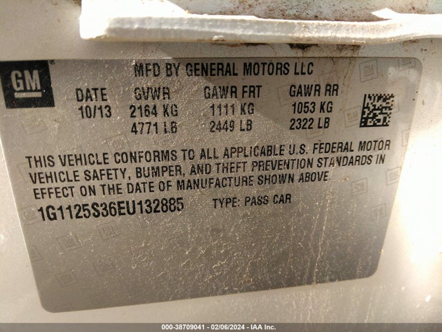 2014 CHEVROLET IMPALA 2LT VIN: 1G1125S36EU132885