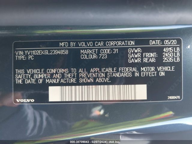 2020 VOLVO V60 YV1102EK6L2394858 Photo 8