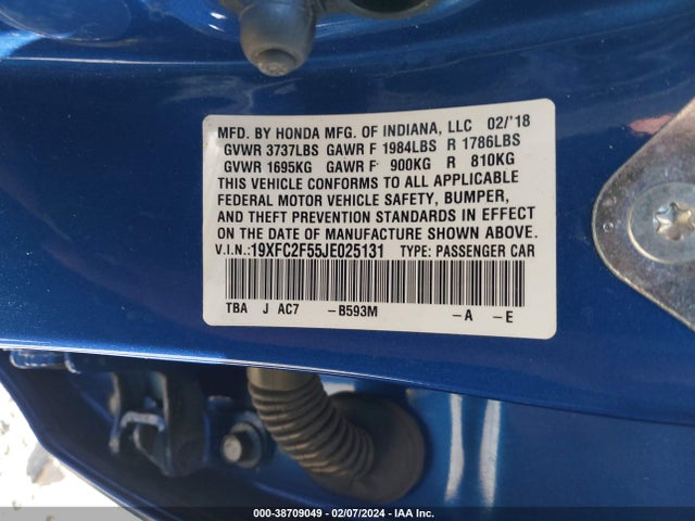 Honda Civic Lx 2018 19XFC2F55JE025131 Image 9
