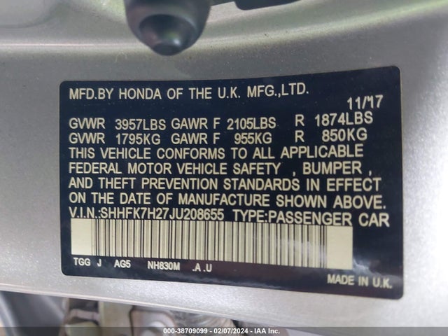Honda Civic Lx 2018 SHHFK7H27JU208655 Image 9