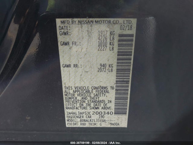 Nissan Altima 2.5 Sl 2018 1N4AL3AP5JC200340 Image 9