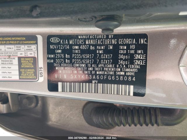 5XYKT3A60FG658084 KIA SORENTO LX