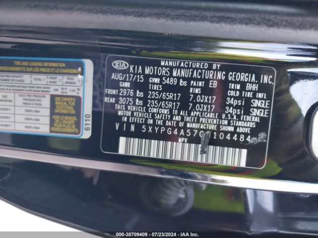 5XYPG4A57GG104484 KIA Sorento 3.3l Lx