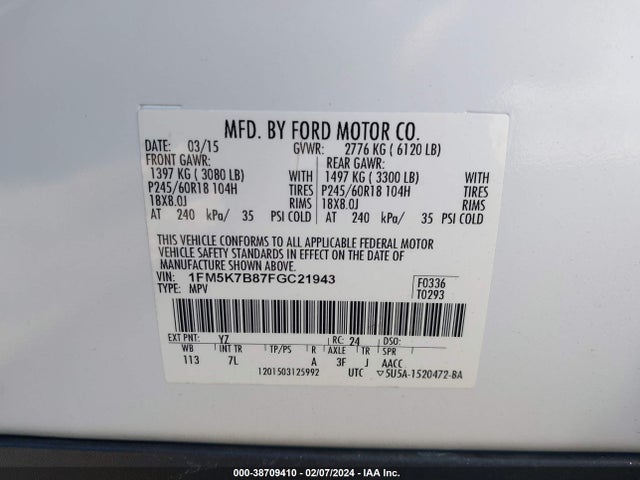 Ford Explorer 2015 1FM5K7B87FGC21943 Image 9