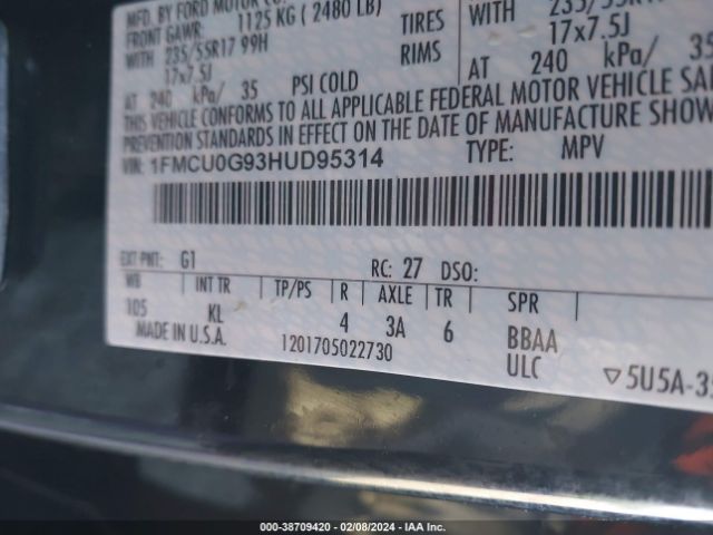 1FMCU0G93HUD95314 Ford ESCAPE SE