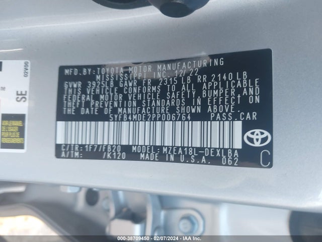 Toyota COROLLA LE 2023 5YFB4MDE2PP006764 Image 9