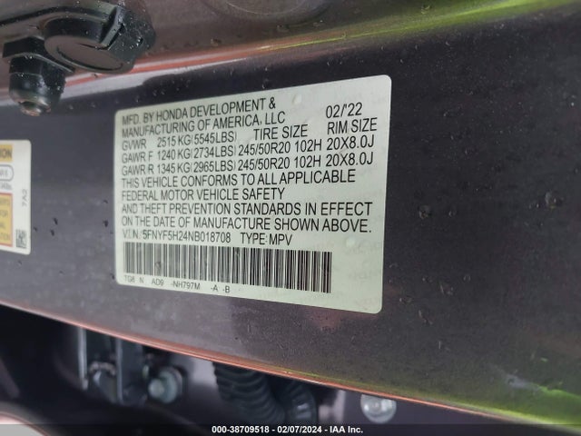Honda Pilot 2wd Special Edition 2022 5FNYF5H24NB018708 Image 9